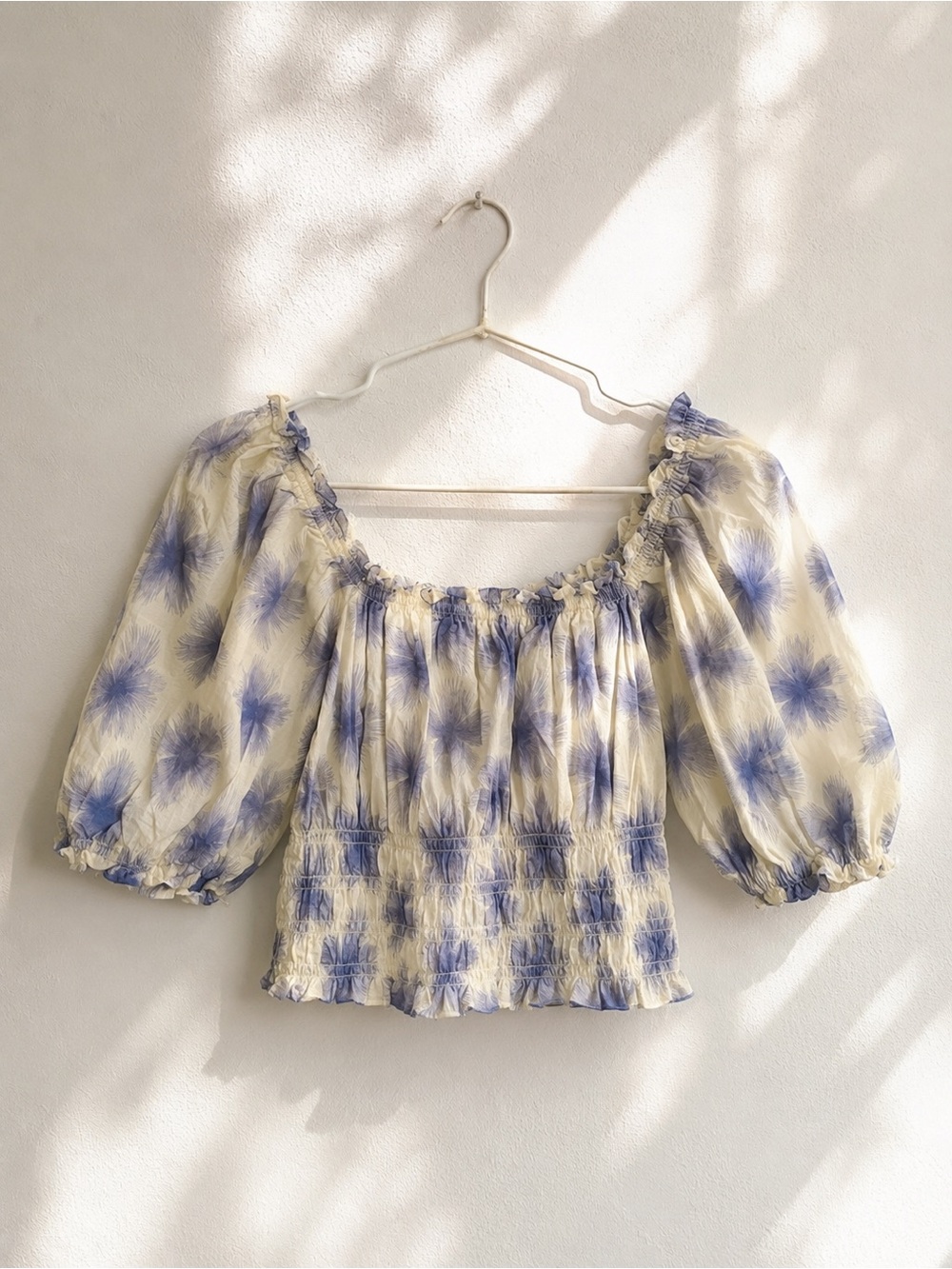 Levi’s Floral Smocked Off Shoulder Top Womens 2X Puff Sleeve Peasant Blouse